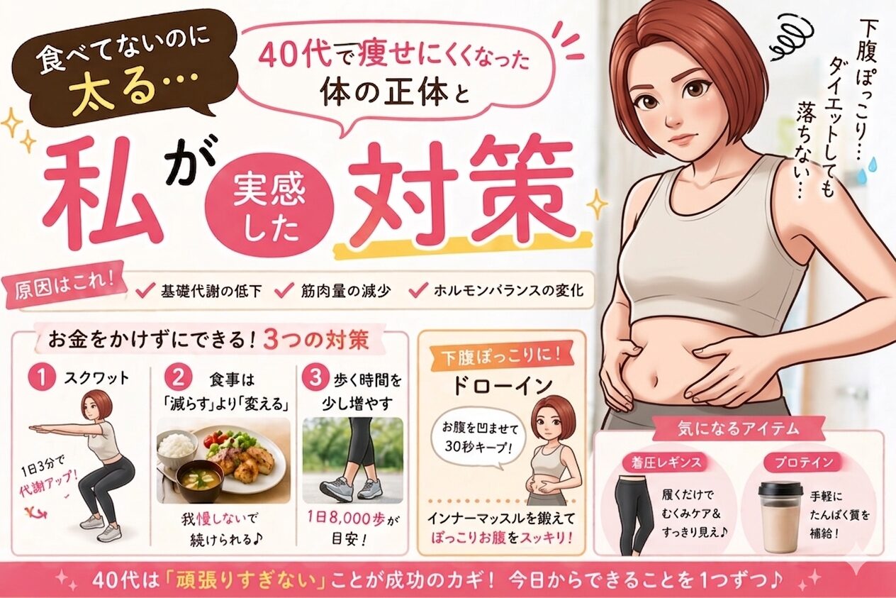 何もしていないのに太る、40代からのダイエット、体づくりのブログ記事のアイキャッチ画像