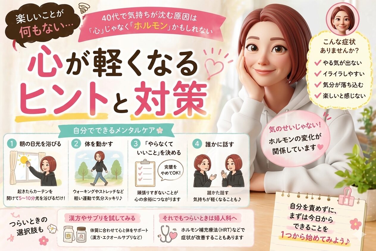 ホルモンバランスの乱れによる心のケアを紹介するブログ記事のアイキャッチ画像