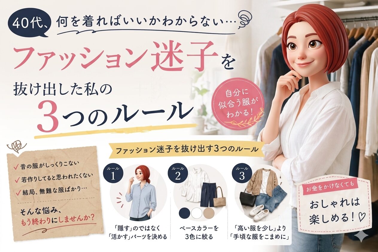 ファッション迷子を抜け出した３つのルールについて書いたブログ記事のアイキャッチ画像