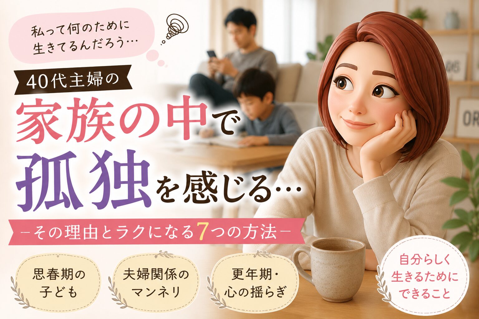 家族の中で孤独を感じる40代の悩みについて書いたブログ記事のアイキャッチ画像