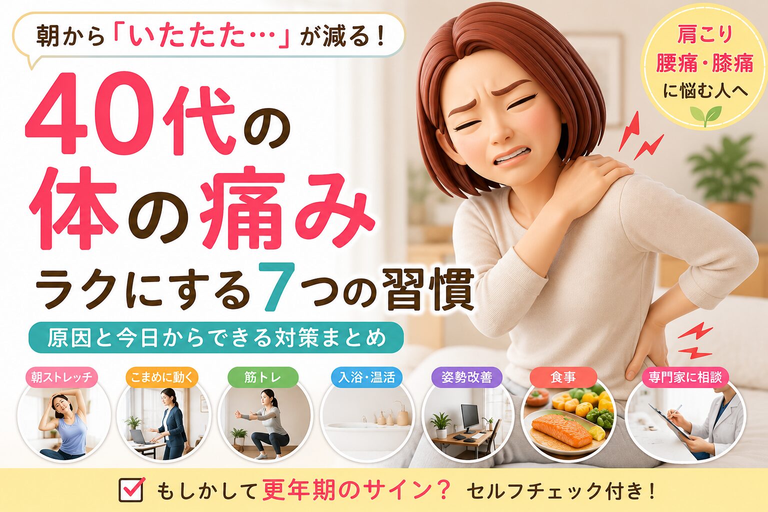 40代の体の痛み改善方法について書いたブログ記事のアイキャッチ画像