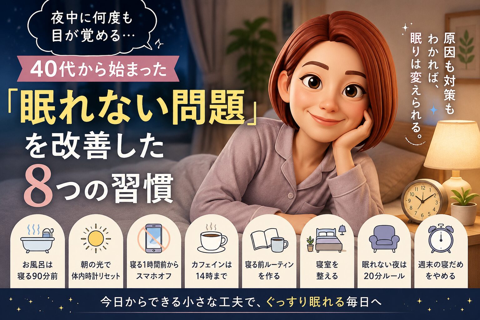 眠れない問題を解決した８つの習慣を紹介したブログ記事のアイキャッチ画像
