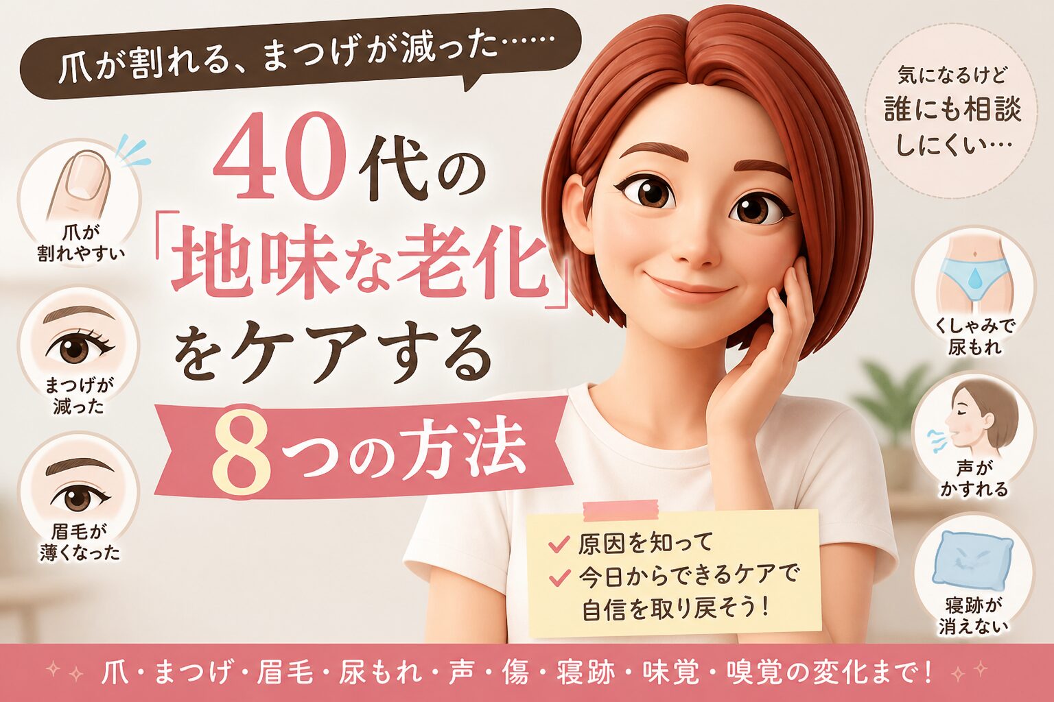 40だいの地味な老化をケアする8つの方法について書いたブログ記事のアイキャッチ画像