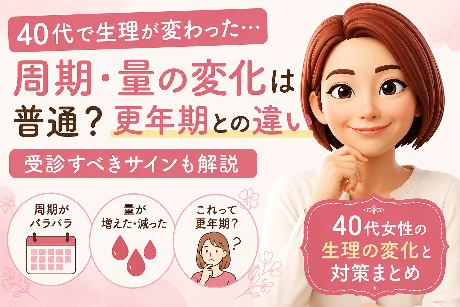 40代で変わる生理周期や量の変化についてきたブログ記事のアイキャチ画像