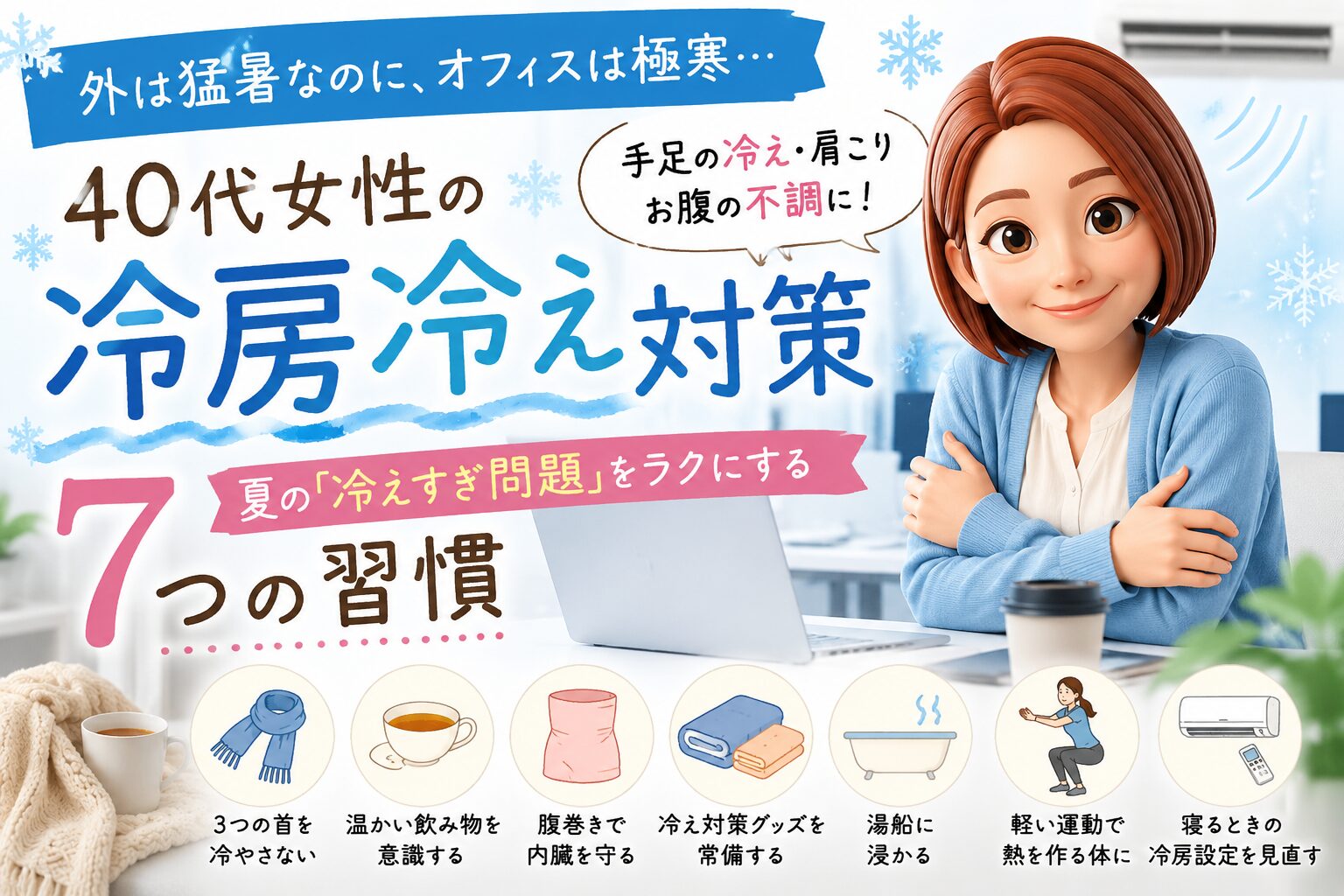 40代女性の冷房冷え対策７つの習慣について書いたブログ記事のアイキャッチ画像