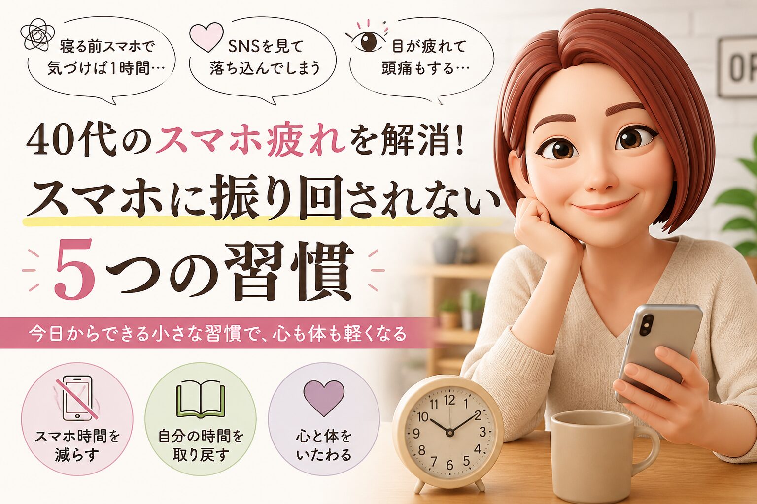 スマホ疲れを解消する５つの習慣について書いたブログ記事のアイキャッチ画像
