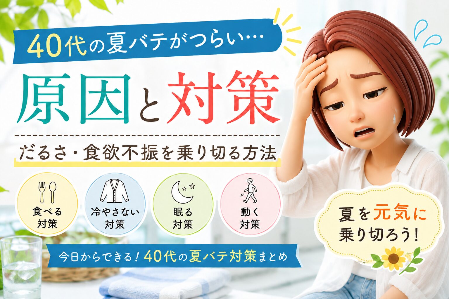 40代女性の夏バテの原因と対策を書いたブログ記事のアイキャッチ画像