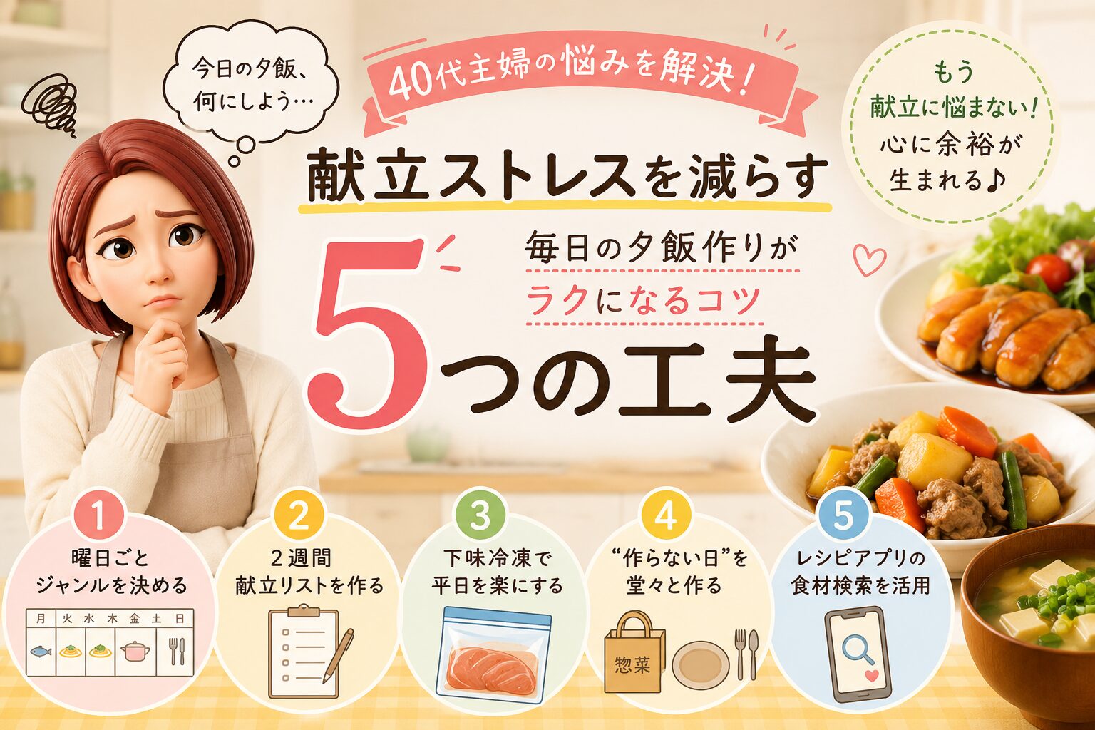 40代主婦、献立のマンネリ解消について書いたブログ記事のアイキャッチ画像