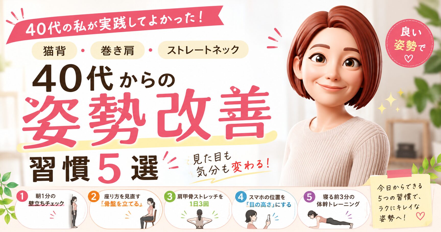 40代からの姿勢改善習慣５選について書いたブログ記事のアイキャッチ画像