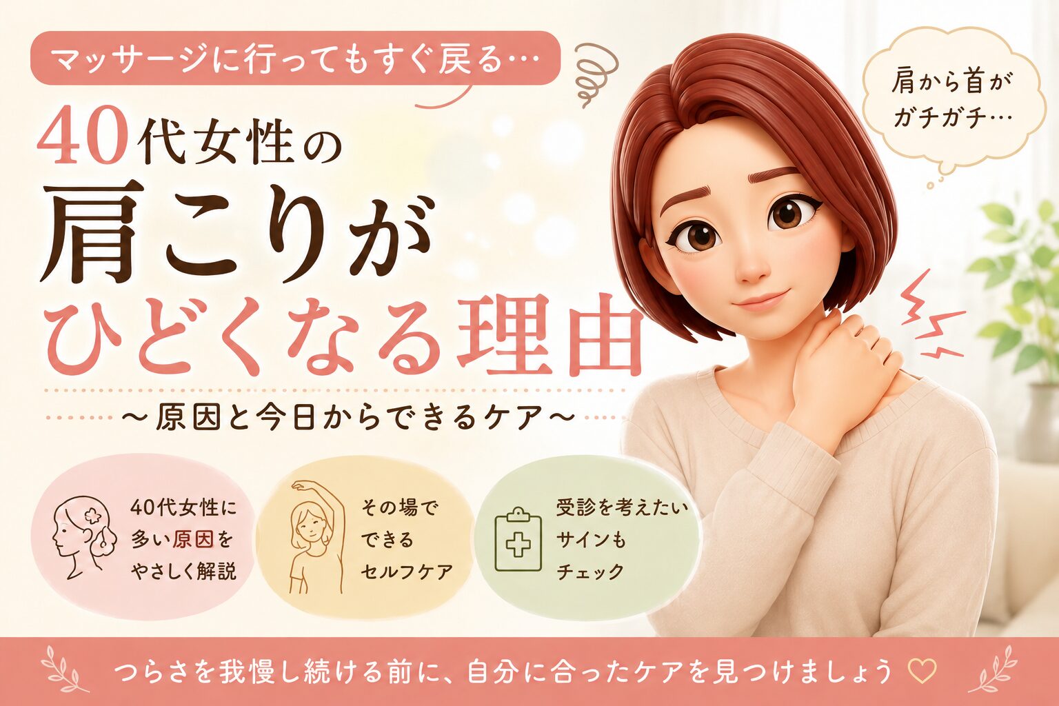 40代肩こりがひどくなる原因と対策について書いたブログ記事のアイキャッチ画像
